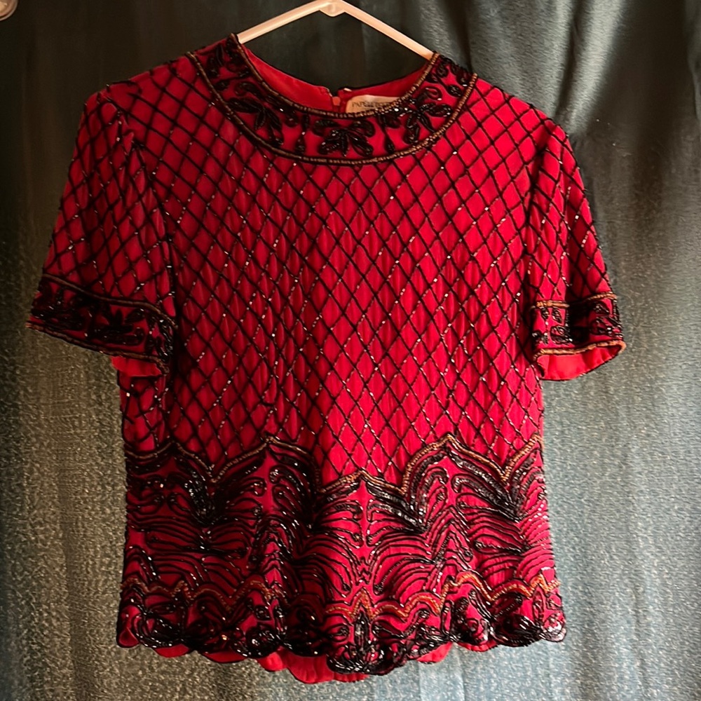 Papell boutique evening silk beaded shirt